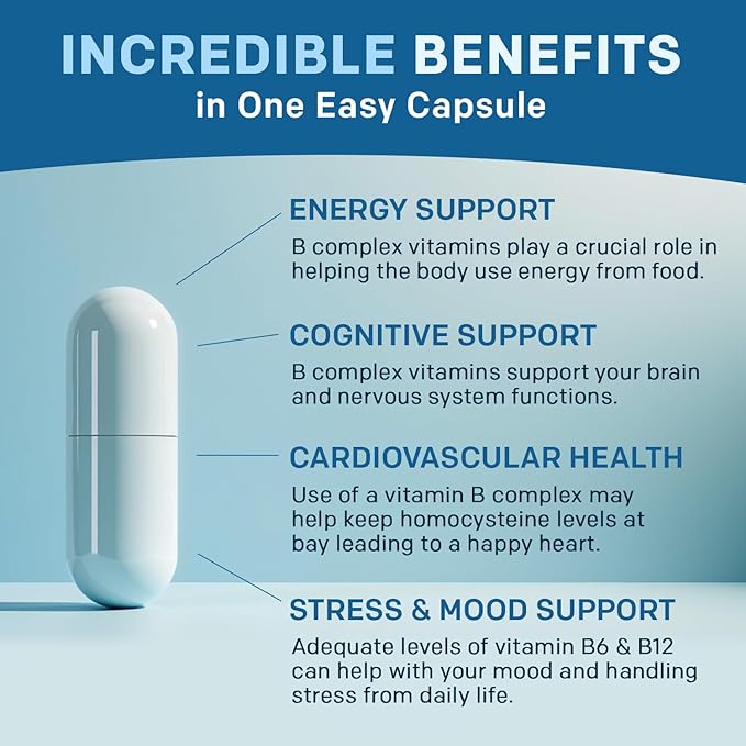 Methylated B Complex with Methylfolate and B12 Methylcobalamin 1000 mcg - Methylated Multivitamin for Energy, Brain Function, and Wellness - Vitamin B Complex for Men & Women (90 Servings) (Pack of 2)