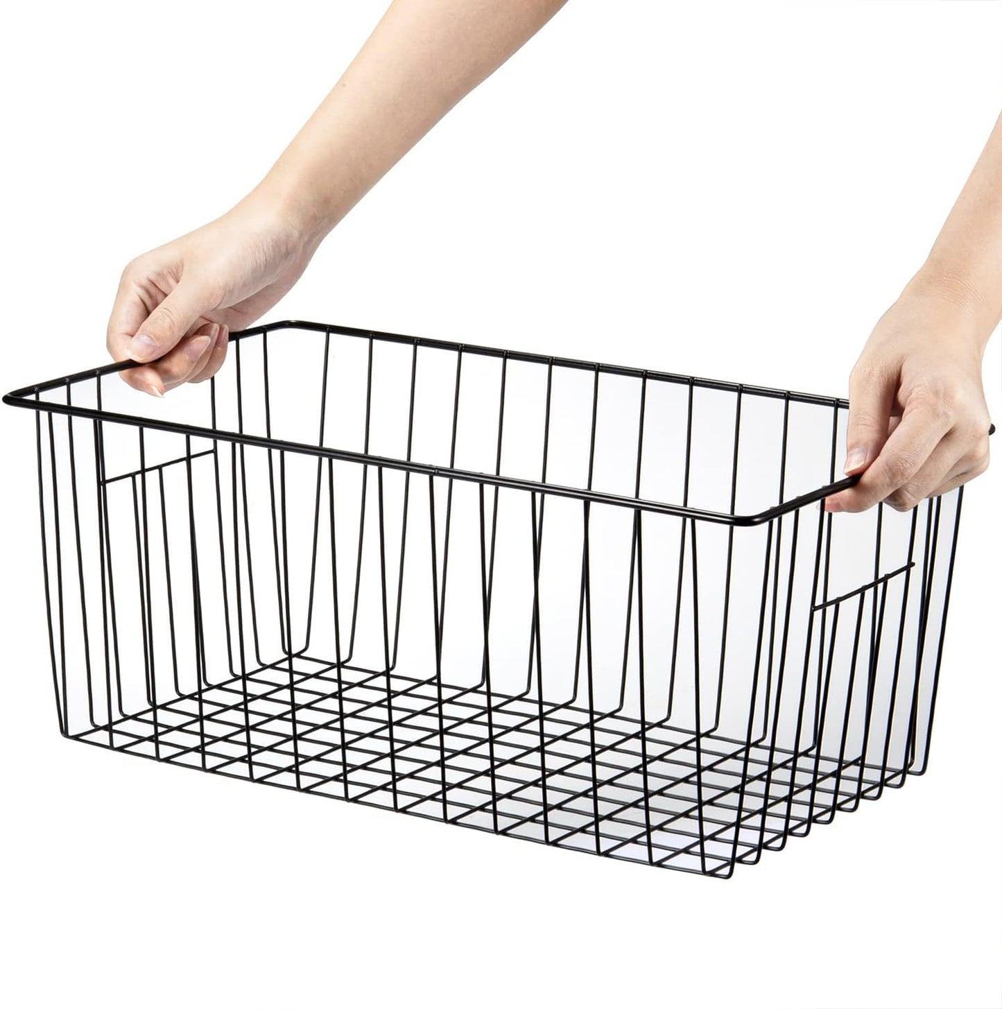 16inch Freezer Wire Storage Organizer Baskets, Household Refrigerator Bin with Built-in Handles for Cabinet, Pantry, Closet, Bedroom