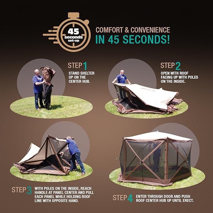 CLAM Quick Set Venture 9 x 9 Ft Portable Outdoor Camping Canopy Shelter, Tan + Clam Quick-Set Screen Hub Tent, Accessory Only, Tan (2 Pack)