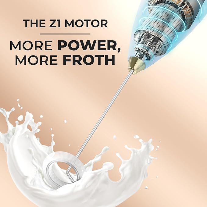 Zulay Kitchen Powerful Milk Frother Wand With 4 AA Duracell Batteries - Ultra Fast Handheld Drink Mixer - Electric Whisk Foam Maker for Coffee, Lattes, Cappuccino, Matcha & Creamer - Blue & Gold