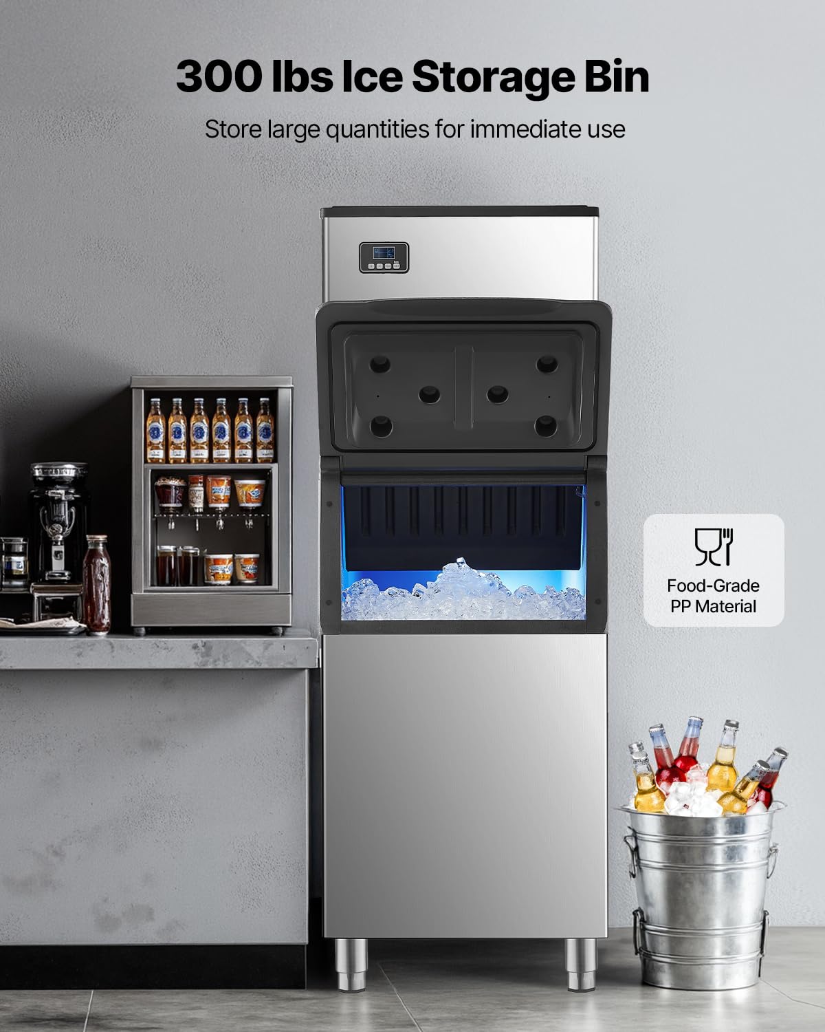 VEVOR Commercial Ice Maker Machine, 360LBS/24H Ice-Making Machine with 300LBS Large Storage Bin, Auto Self-Cleaning Ice Maker with Touchscreen for Bar Cafe Restaurant Business Commercial