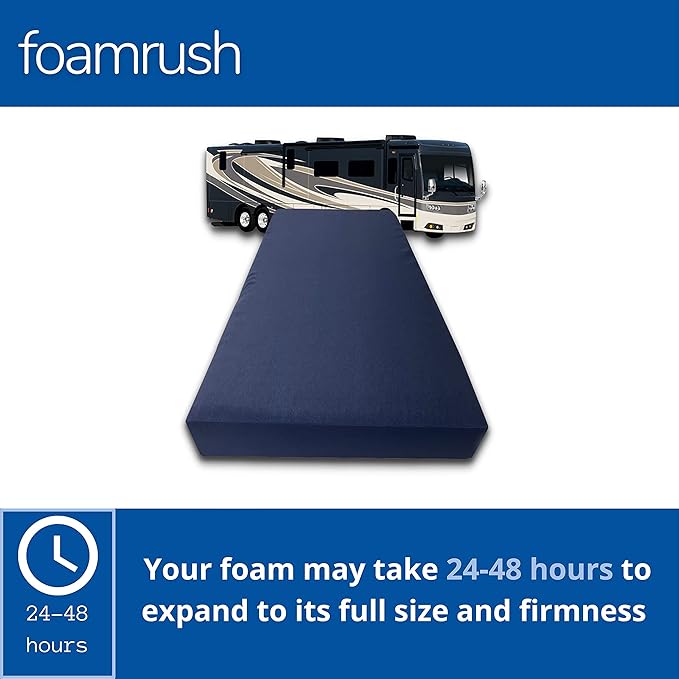 FoamRush 6-Inch Bunk (48" x 75") High Density Foam RV Mattress Replacement with Canvas Navy Cover, Medium Firm, Made in USA, Camper Trailer, Removable Water-Resistant Outdoor/Indoor Cover w Zip