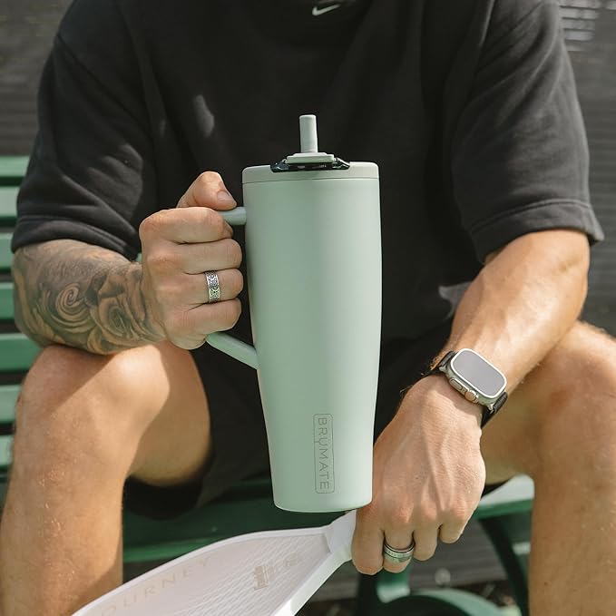 BrüMate Era Flip 40oz Tumbler with 100% Leakproof Covered Straw Lid | Hygienic Covered Straw | Insulated Stainless Steel Water Bottle with Handle | Cup Holder Friendly | BPA-Free (Guava)