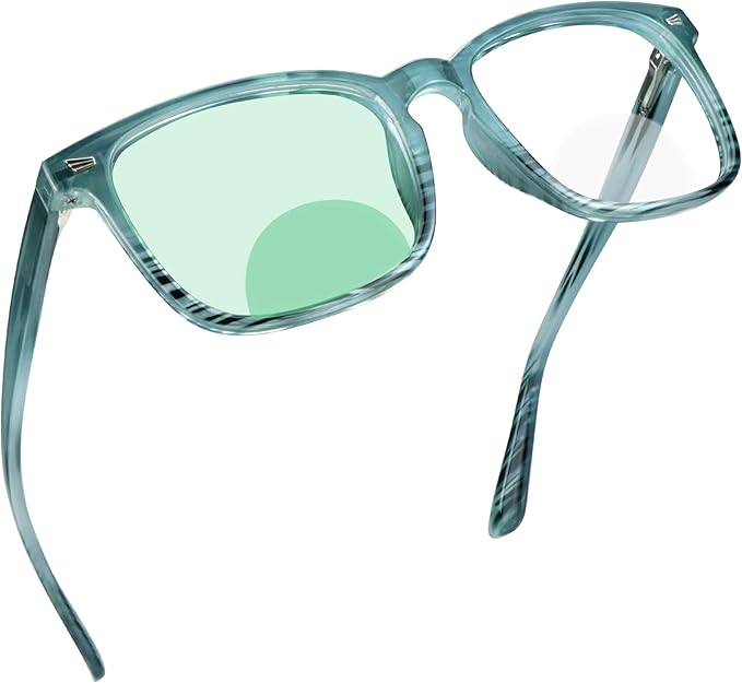 YEIN Bifocal Reading Glasses with Blue Light Blocking Lenses, Bifocal Reader for Women and Men, Vintage Square frame with Spring Hinge (+0.00/+1.00 magnification)
