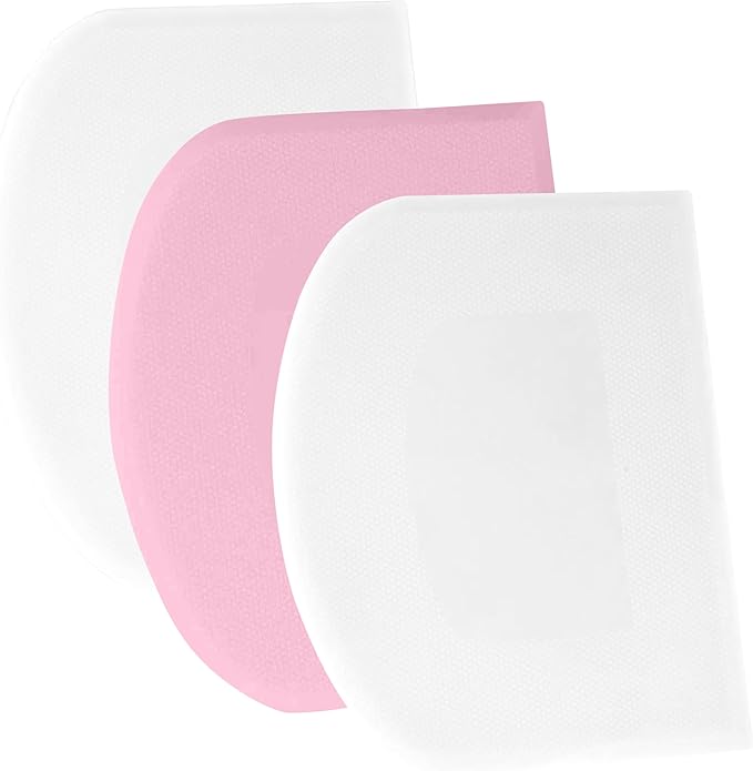 SURDOCA Dough Scraper Bench Scraper - 3P 13x7.9" Plastic Flexible Bowl Scraper, Sharp Edge & Angles Cake Scraper. Non-Slip Bakeware Decorating Tools Sculpting & Modeling Tools - White+Pink+White