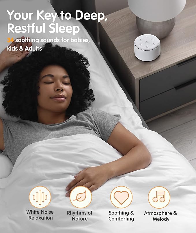 FamiSym White Noise Sound Machine Baby for Sleeping with Night Light – 34 Soothing Sounds, Rechargeable White Noise Machine for Kids Adults Sleep, Portable Lullaby Machine Baby Soother