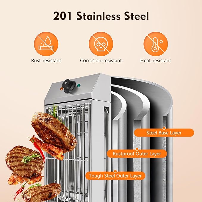 1800W Countertop Electric BBQ Grill Commercial and Home use Stainless Steel Barbecue Griddle Smokeless Portable Cooking Oven for Indoor Outdoor Picnic 122° F to 572°F for Burgers, Fish, Steak