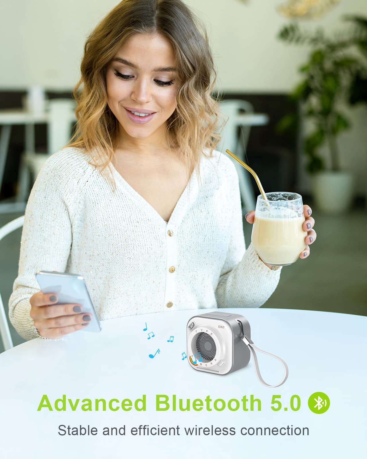 EWA A110 Portable Bluetooth Speaker, Wireless with Flashlight, 12HR Playtime, TF Card Support, Small Stereo Speaker for Travel, Home, Party (GrayWhite)