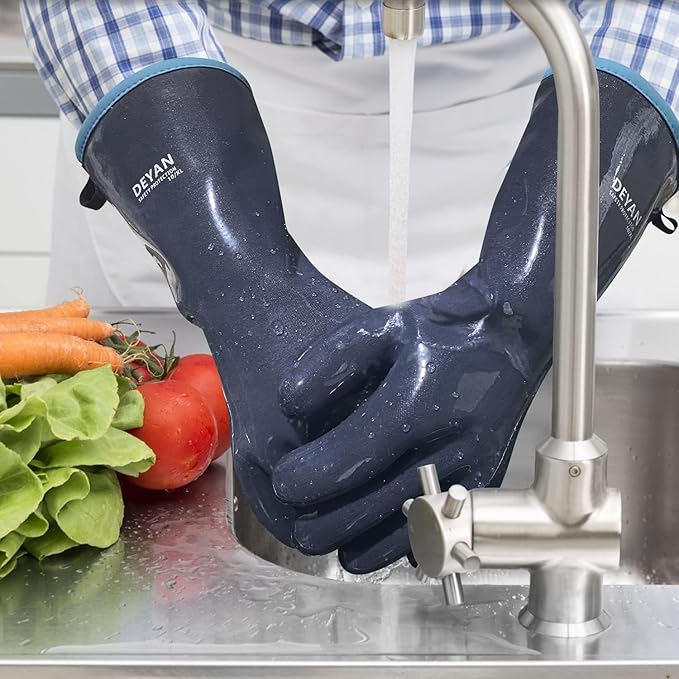 DEYAN Silicone BBQ Gloves, 600°F Heat Resistant Oven Mitts for Grilling, Smoking & Baking - Waterproof, Oil Proof Non-Slip Kitchen Gloves for Cooking, Frying, BBQ Accessories(7/S)