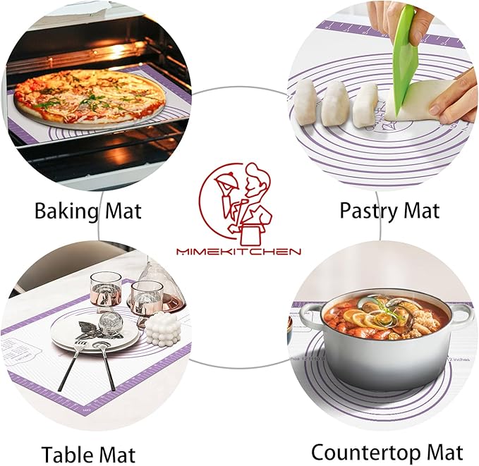 Non Stick Silicone Pastry Mat for Dough Rolling, Extra Large Silicone Baking Mat with Measurements, Baking sheet for Cookies Fondant Pie Crust, Purple 28X20 INCH