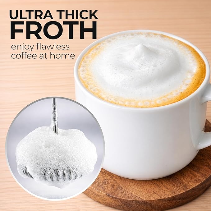 Zulay Froth N Go Milk Frother – Rechargeable 3-in-1 Handheld Frother Wand with Travel Case & USB-C Charger – Single, Double & Egg Whisk for Latte, Cappuccino, Matcha, Protein Shakes – Red