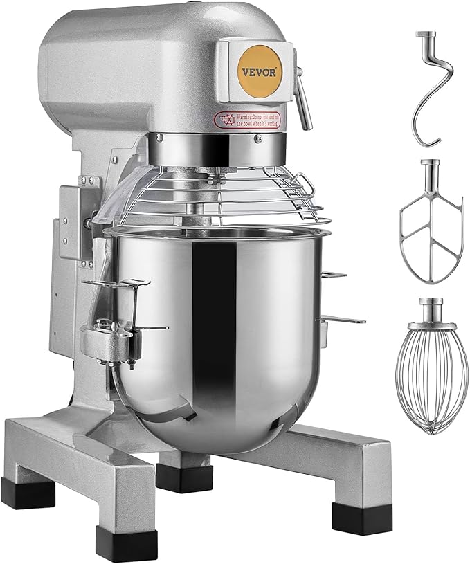 VEVOR Commercial Food Mixer 30Qt, Commercial Mixer with 3 Adjustable Speeds, 1100W Dough Mixer,Commercial Stand Mixer with Stainless Steel Bowl