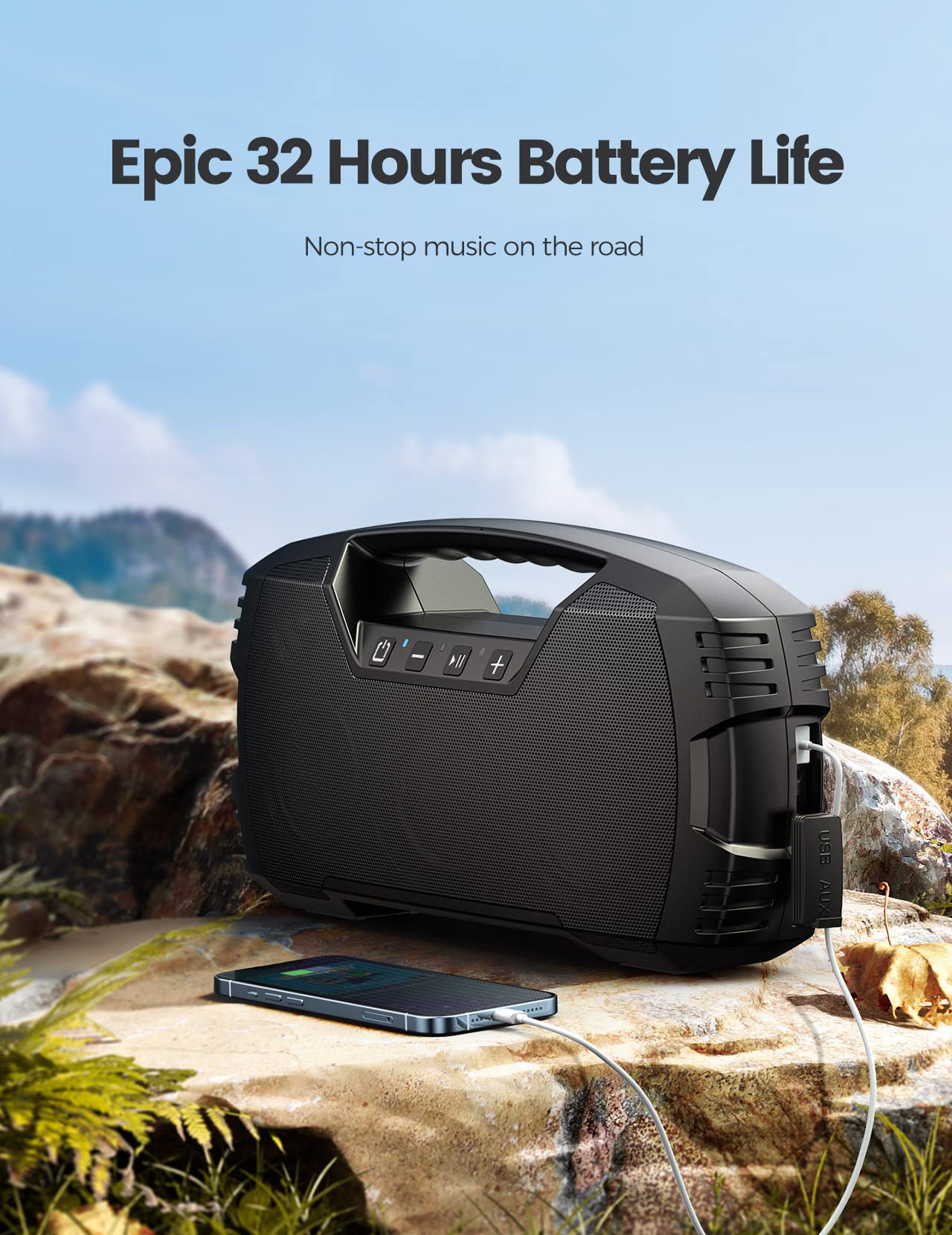 IPX7 Waterproof Bluetooth Speaker, 40W(60 Peak) Portable Wireless Speakers with Subwoofer, 32H Playtime, Stereo Loud Sound, Deep Bass, Bluetooth 5.0 with Handle for Pool, Beach, Outdoor, Gifts