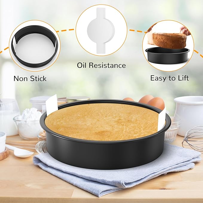 6 Inch Round Cake Pan Set of 3, Nonstick Baking Pans with 100PCS Parchment Paper, Dishwasher Safe