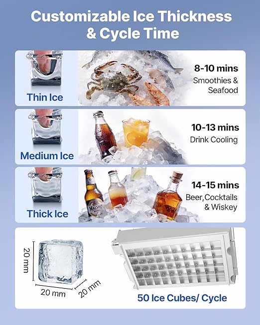 VEVOR Commercial Ice Maker Machine, 130 lbs/24h with 30 lbs Storage Capacity, Built-in/Freestanding/Under Counter, Stainless Steel Ice Maker with LED Display & Self-Cleaning, for Home Bar Restaurant