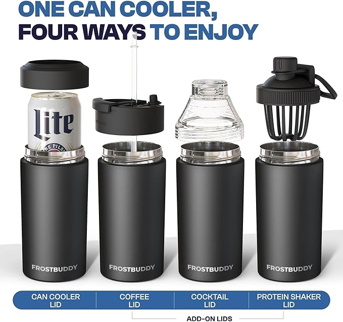 Frost Buddy Universal Can Cooler - Fits all - Stainless Steel Can Cooler for 12 oz & 16 oz Regular or Slim Cans & Bottles - Stainless Steel (Rogue)