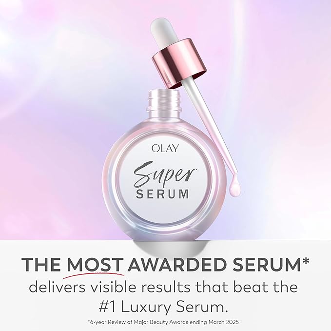 Olay Super Serum Trial Size - Niacinamide, Vitamin C & E, Collagen Peptide, AHA - 5-in-1 Skin Care Benefits - Healthy Glow, Brightening, Hydrating, Smoothing, Firming, Evens Tone, Anti-Aging, 0.4 Oz
