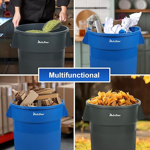 PLASTIC PRINCE 20 Gallon Round Trash Can Container Blue Plastic Commercial Garbage Bin for Home Garage Restaurants Warehouses