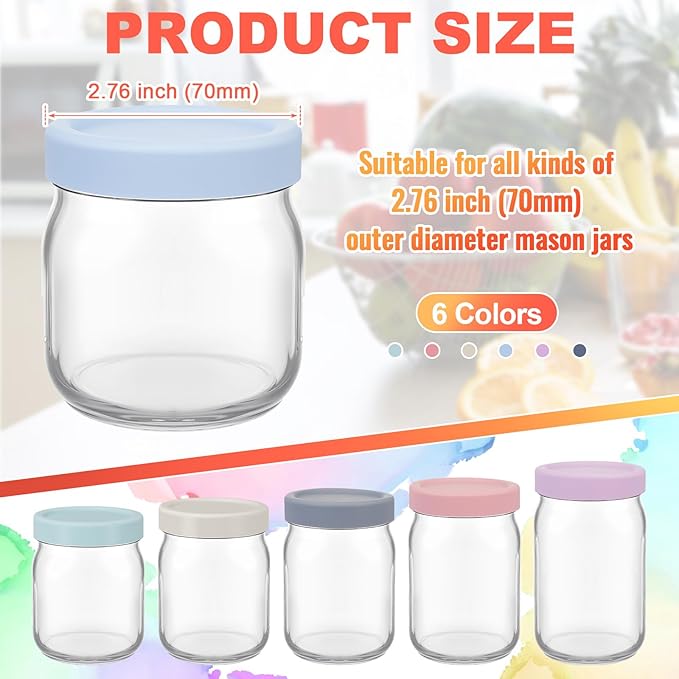 Teenyyou 12 Pcs Silicone Regular Mouth Lids Mason Jar Lids Thickened Leak Proof Lid for 70 mm All regular mouth Mason Jars, Reusable Large Canning Jar Caps(Morandi)