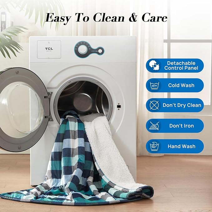 Westinghouse Electric Blanket Queen Size, Soft Flannel to Sherpa Heated Blanket with Dual Control 10 Heating Levels & 1 to 12 Hours Auto-Off, Machine Washable, Fast Heating, 84 * 90 Inch, Green