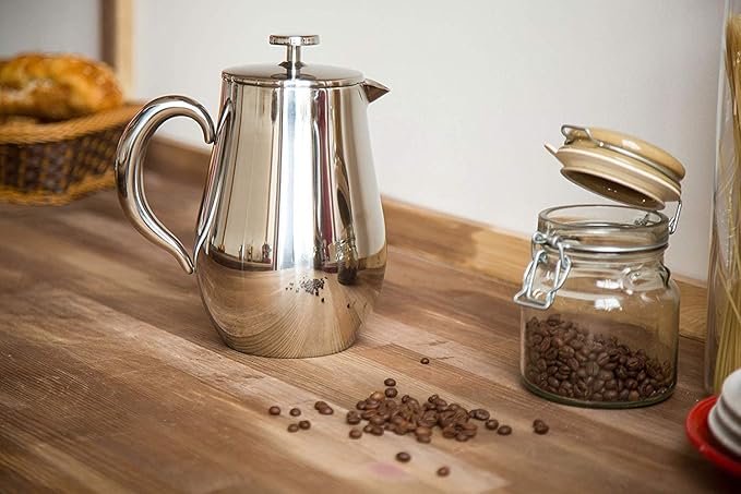VeoHome - 1 Litre piston coffee maker - Unbreakable and keeps coffee hot for a long time thanks to its double stainless steel shell…