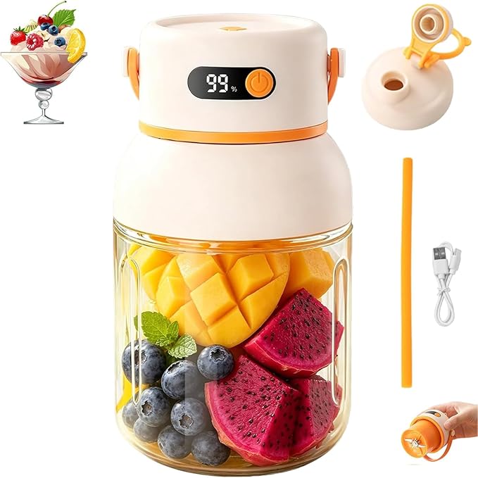 Portable Electric Juicer Cup with Zero Cord Hassle, USB-C Rechargeable, 36 Stainless Steel Blades, 18000 RPM Motor, Leakproof for Shakes,Smoothies,Travel,Gym,Office Outdoor (1200ML)