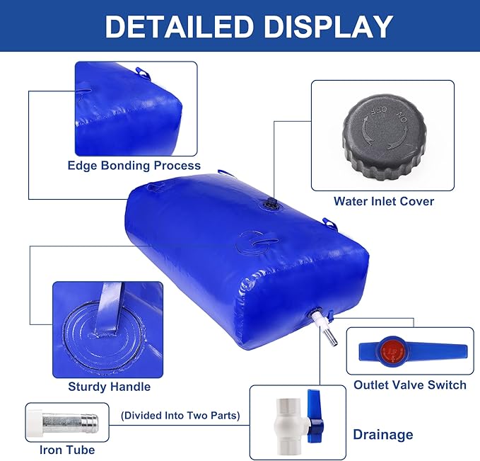 2000 L/528 Gal Water Bladder Tank, Foldable Portable Water Storage Container, Emergency Water Bag for RV, Truck Bed, Fire Prevention, Drought Resistance, Blue