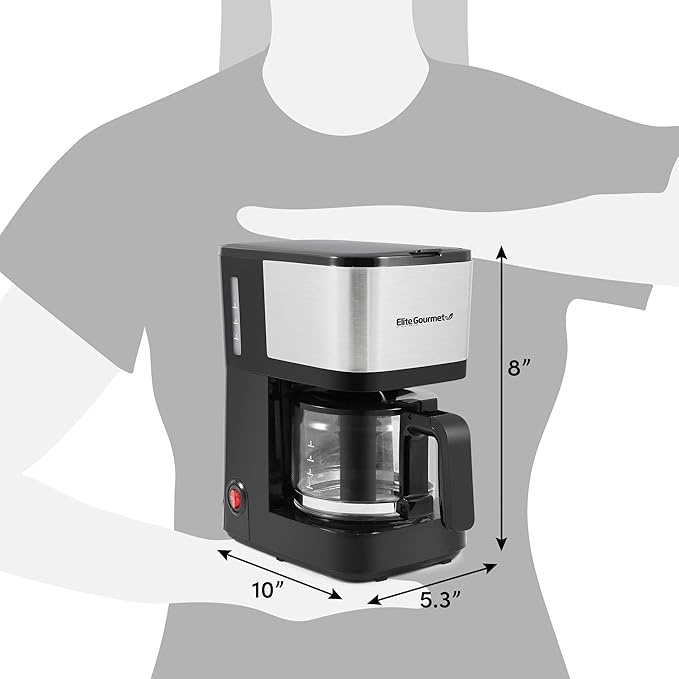 Elite Gourmet EHC9420 Automatic 5-Cup Brew & Drip Coffee Maker with Pause N Serve Reusable Filter, On/Off Switch, Water Level Indicator