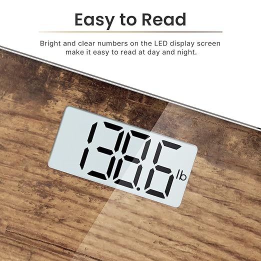 RENPHO Digital Bathroom Scale, Highly Accurate Body Weight Scale with Lighted LED Display, Round Corner Design, 400 lb, Core 1S, Wooden