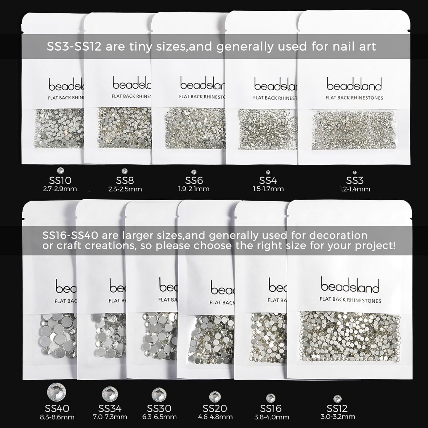 Beadsland 1440pcs Flat Back Crystal Rhinestones Round Gems for Nail Art and Craft Glue Fix, Topaz,SS10,2.7-2.9mm