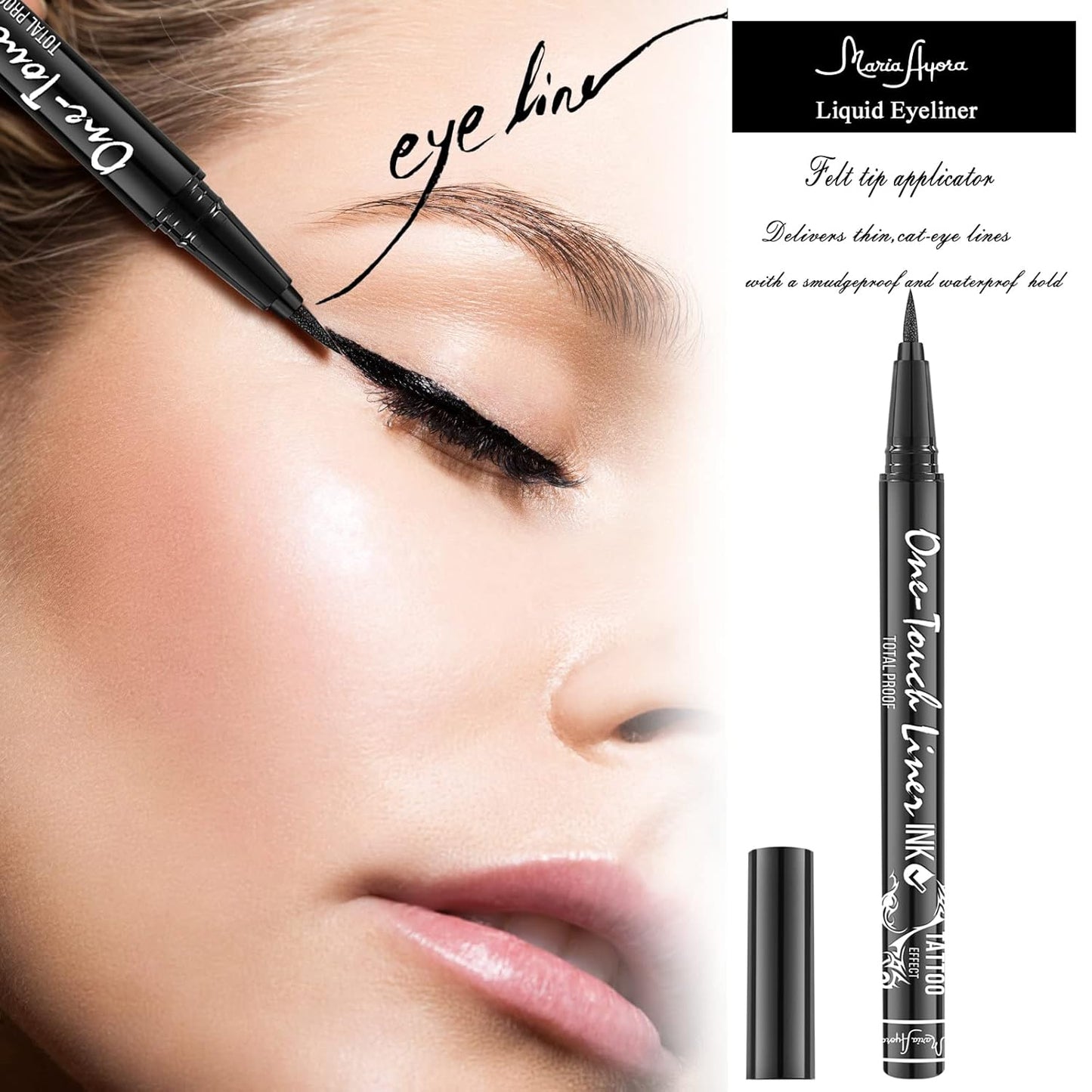 Triple Pack of Vegan-Approved Hypoallergenic Liquid Eyeliner Pens, Tattoo Effect, Quick Dry, Waterproof, Smudgeproof, Long-lasting & Felt Tip Eyeliner pen: Precision Beauty for Women (Classic Black)