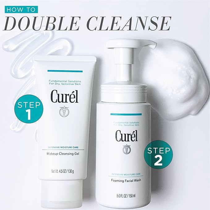 Curel Japanese Skin Care Makeup Cleansing Gel, Waterproof Eye Makeup Remover, Face Wash for Dry, Sensitive Skin, pH Balanced, Fragrance & Alcohol Free Facial Cleanser, Step 1 of 2, 4.5 Fl Oz