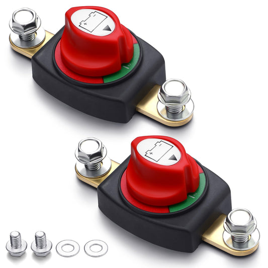 2 Pcs Battery Disconnect Switch Top Post On/Off 12-48v Battery Cut Off Switch Master Heavy-Duty for RV Car Boat (On-Off-Side Post)