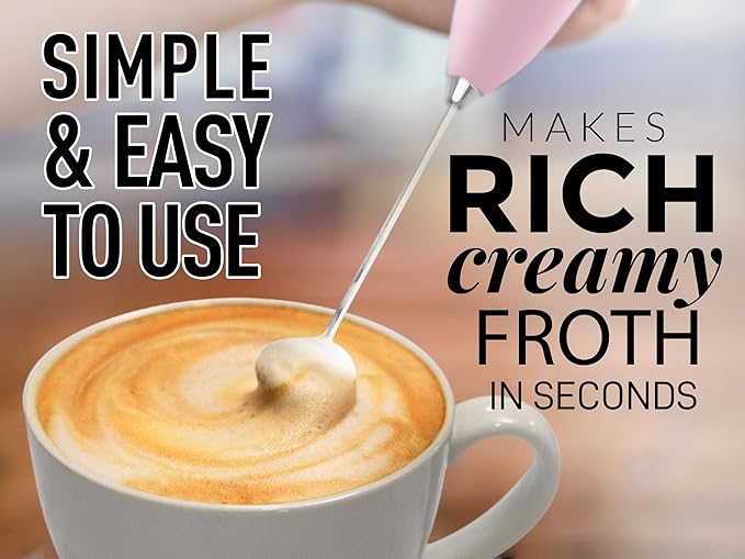 Zulay Kitchen Milk Frother Handheld Electric Whisk with AA Duracell Batteries – Durable Drink Mixer for Coffee, Lattes, Cappuccinos & More - Pink