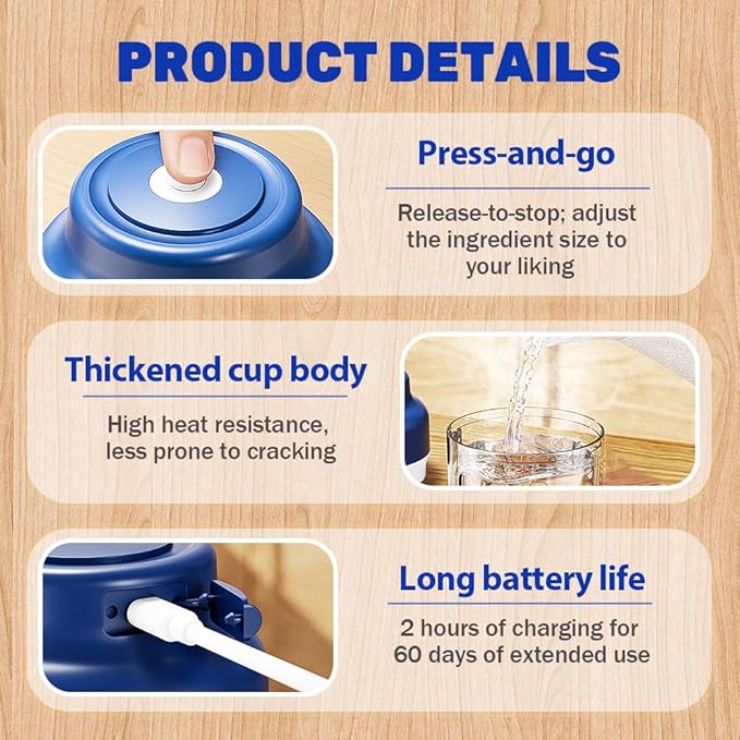 Electric Garlic Chopper, 2026 Upgraded Food Processor, USB Rechargeable Portable Wireless Veggie Chopper with 6 Stainless Steel Blades for Garlic Onion Chili Nuts Meat (blue, 320ml)