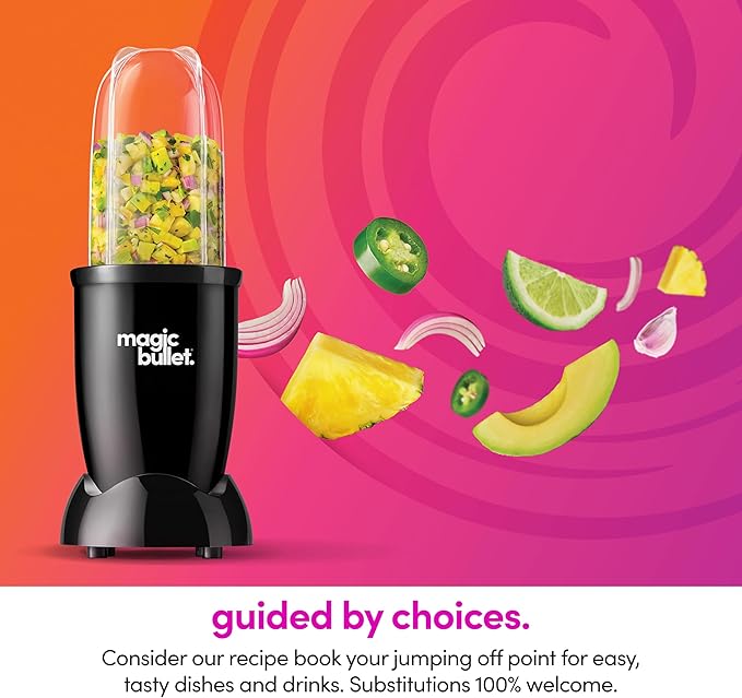 magic bullet Blender Set, 7-Piece Set, 250W Blender and Food Processor, 2 Blending Cups, Cross Blade, Compact Design, Smoothies, Sauces, Silver, MBR-0701AK