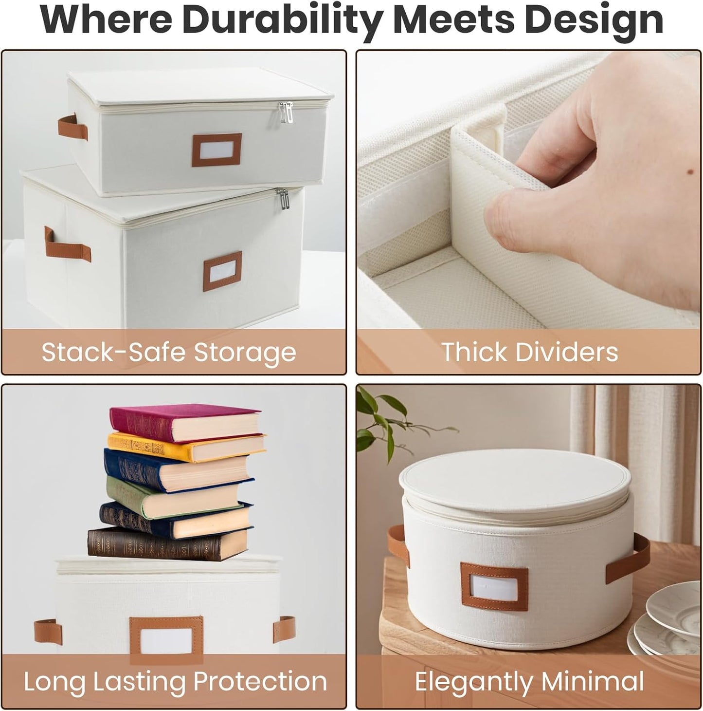 HOMELUX THEORY Dessert Plate Storage Box, 2pc Ivory Hard Shell China Storage Containers 24 Felt Pads, Kitchen Storage Bins With Lids, Heavy Duty Moving Box for Dishes, Dinner Plate, & Dinnerware