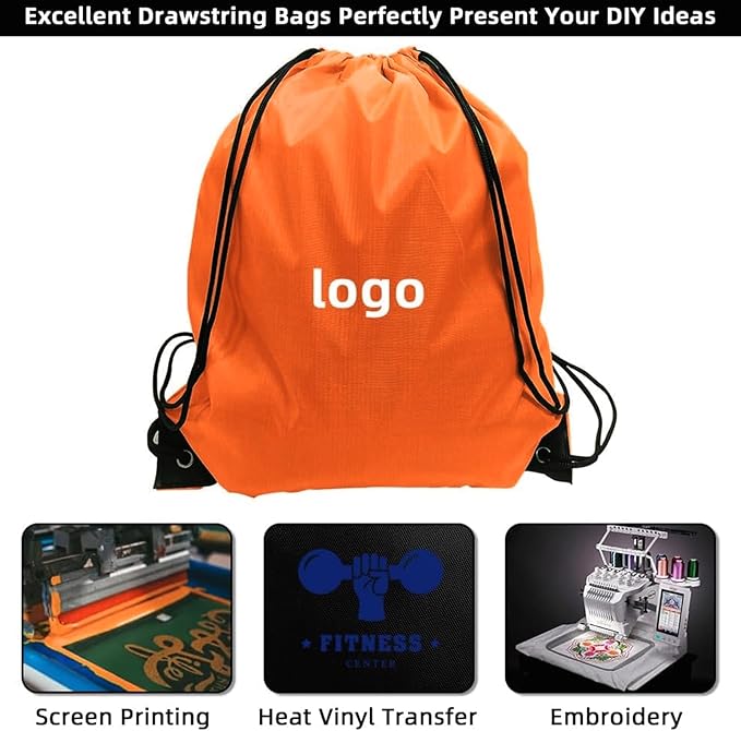 GoodtoU Nylon Drawstring Gym Bag - Cinch Sack Backpack for Sport, Traveling and Teams (60Pcs, Orange)