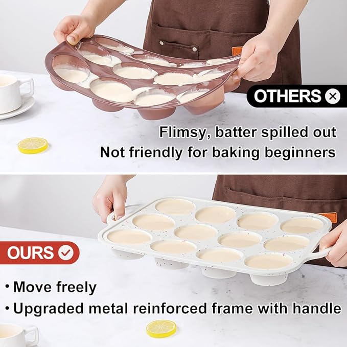 CAKETIME Metal Reinforced Bakeware Set, Silicone Muffin Pans for Baking Nonstick with Handle,12 & 24 Cup Muffin Pans and 12-Cup Mini Loaf Pan, BPA Free