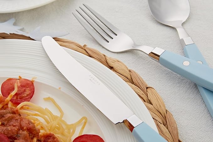 ANNOVA Silverware Set, Retro/Rivet Colorful Stainless Steel Tableware Kitchen Flatware Set Utensils, Includes Dinner Knives, Forks, Spoons, Salad Forks & Dessert Spoons (Sky Blue, 20 Pieces)