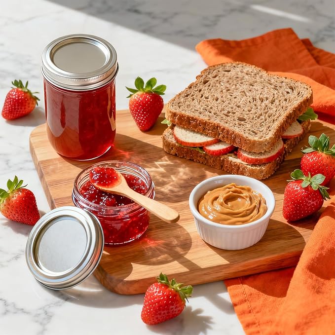 ComSaf Small Mason Jars 8 oz 6Pcs, Half Pint Regular Mouth Mason Jar with Lids and Seal Bands, Glass Canning Jars for Jam, Jelly, Spice, Meal Prep, Honey, Shower Wedding Favors, DIY Candles Decor