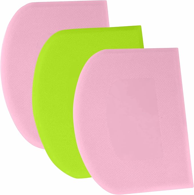 SURDOCA Dough Scraper Bench Scraper - 3P 13x7.9" Plastic Flexible Bowl Scraper, Sharp Edge & Angles Cake Scraper. Non-Slip Bakeware Decorating Tools Sculpting & Modeling Tools - Pink+Green+Pink