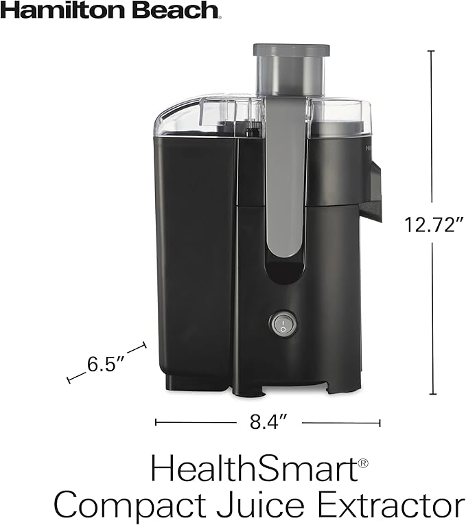 Hamilton Beach HealthSmart Juicer Machine, Compact Centrifugal Extractor, 2.4” Feed Chute for Fruits and Vegetables, Easy to Clean, BPA Free, 400W, Black and Gray (67502)