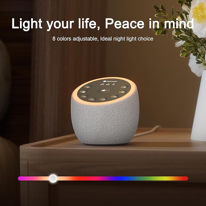 Hotmoon Sound Machine with 40 High-Fidelity Sounds, White Noise Sound Machine with Memory Functions, 8 Color Night Light, USB Power Supply, for Sleep & Noise Reduction Sleep Aid, Plug-in