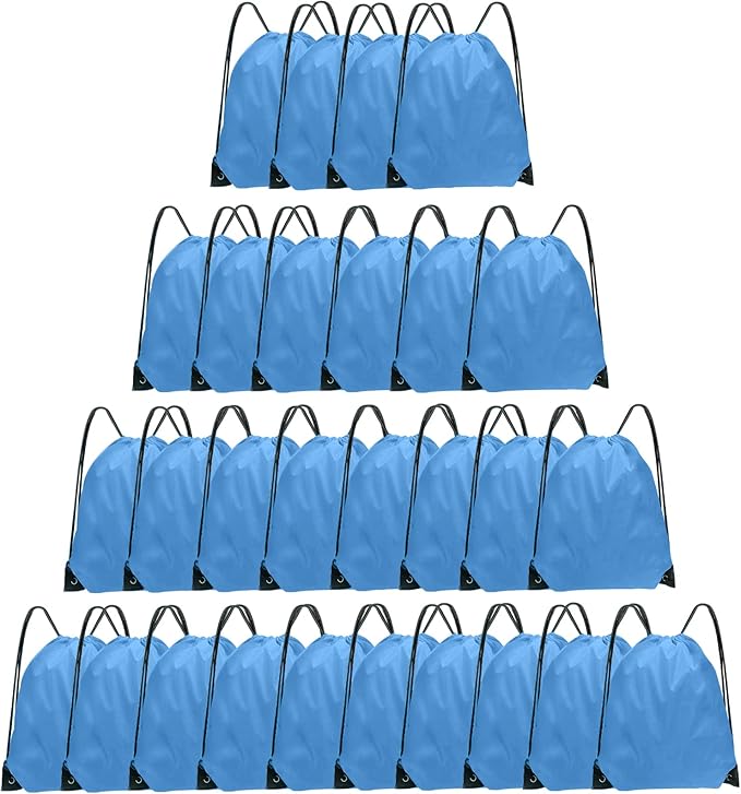 Blue Drawstring Backpack Bulk 28 PCS Drawstring Bags String Backpack Cinch Bag Sackpack for Men Women Gym (Sky Blue)