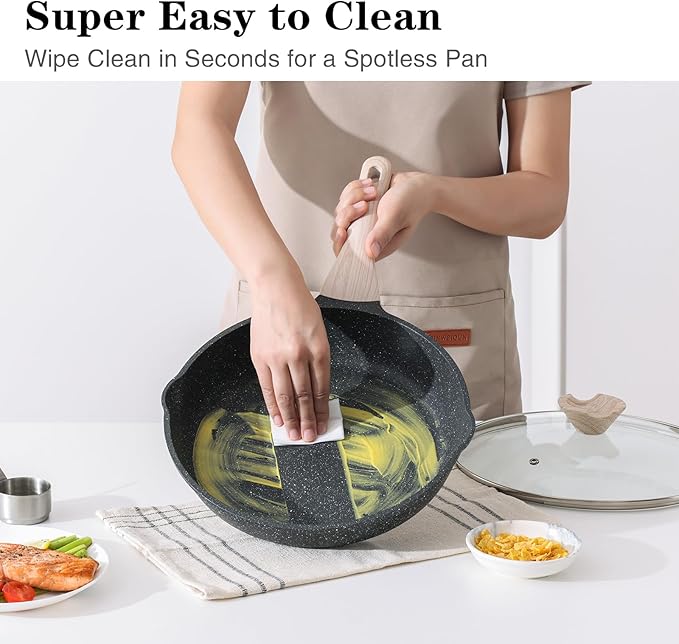 Kordisen Nonstick Frying Pan Set with Lids, 3 Piece Skillet Set, Healthy Induction Cookware Cooking Pan, Stay-Cool Handle, Compatible with All Stovetops, PFOA Free (9.5, 11, 12.5 Inch)