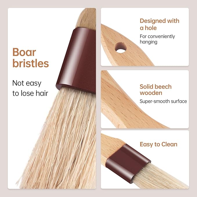 Pastry Brushes for Baking Basting Brush with Boar Bristles and Beech Hardwood Handles Culinary Oil Brush for Barbecue Butter Grill BBQ Sauce Baster Marinade Kitchen Food Cooking Brushes (1/1.5-4PCS)