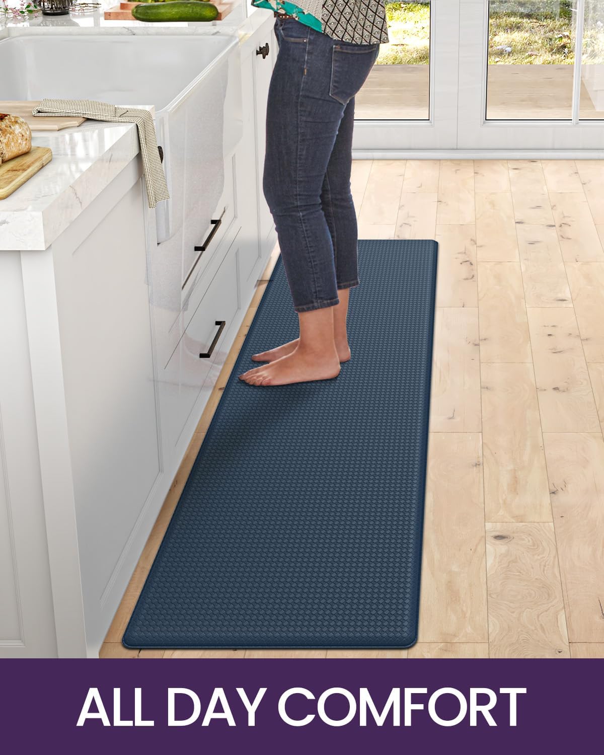 DEXI Kitchen Floor Mats Cushioned Anti Fatigue, 23x86, Large Long Standing Runner Rug Waterproof, Comfort Memory Foam Padded for Front Sink Laundry, Navy