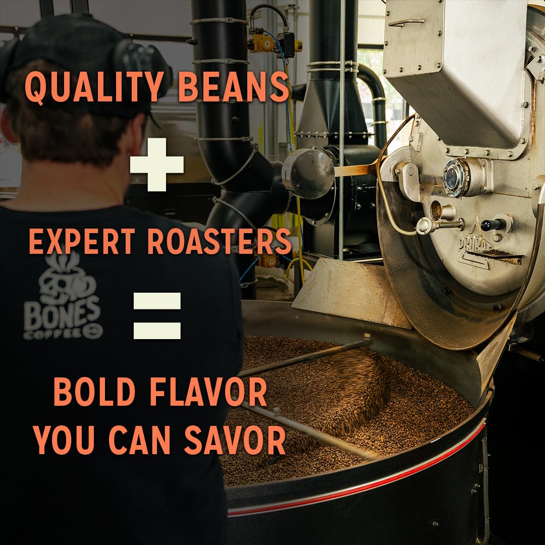 Bones Coffee Company Colombia Single-Origin Coffee, Almonds, Dried Fruit, Vanilla Notes, Flavored Whole Bean Coffee, Medium Roast Low Acid Arabica Beans, 12 oz Whole Bean