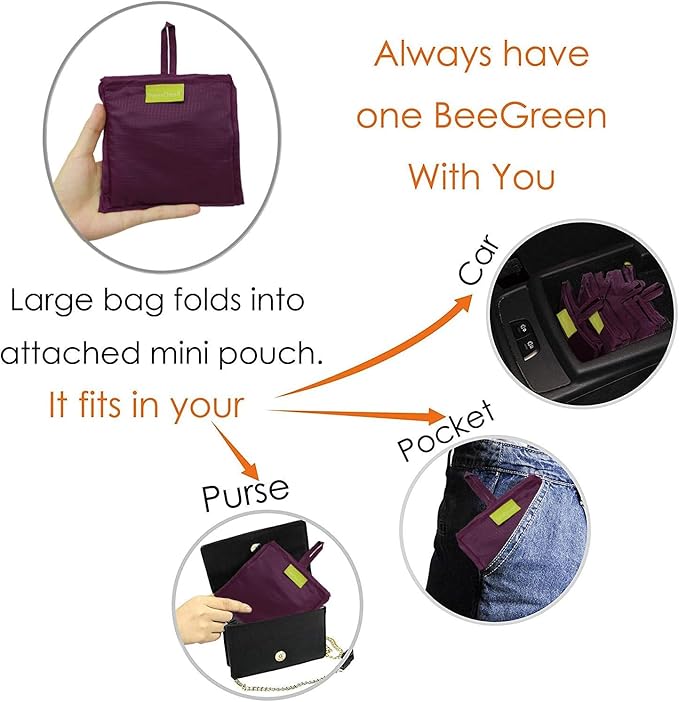 BeeGreen Burgundy Reusable Grocery Bags Wine Red Reusable Kitchen Bags Bulk Foldable-Machine Washable with Zipper Storage Pouch 50 Packs